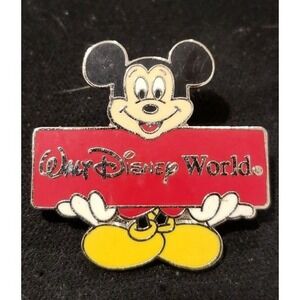 Disney Pin 374 Walt Disney World Mickey Holding Red Sign White Eyes